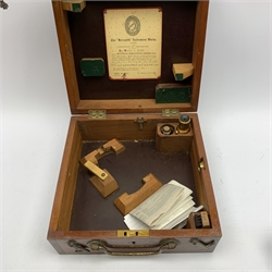 Mid-20th century Heath & Co Hezzanith sextant with black crackled framework and bakolite handle, the brass arc with silvered scale, endless tangent screw and rapid reader, no. P137, in original fitted mahogany box marked Cooke Hull to the paxolin lid, examination certificate dated 1945, various accessories, manuscript biographical note from original owner and other paperwork, box L28cm