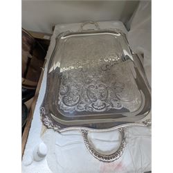 Large collection of silver plated items, including teapot, twin handled tray, cruet set and other metal ware etc