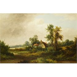 R Percy (British Late 19th century): Rural Cottage Scene, oil on canvas signed 49cm x 75cm 