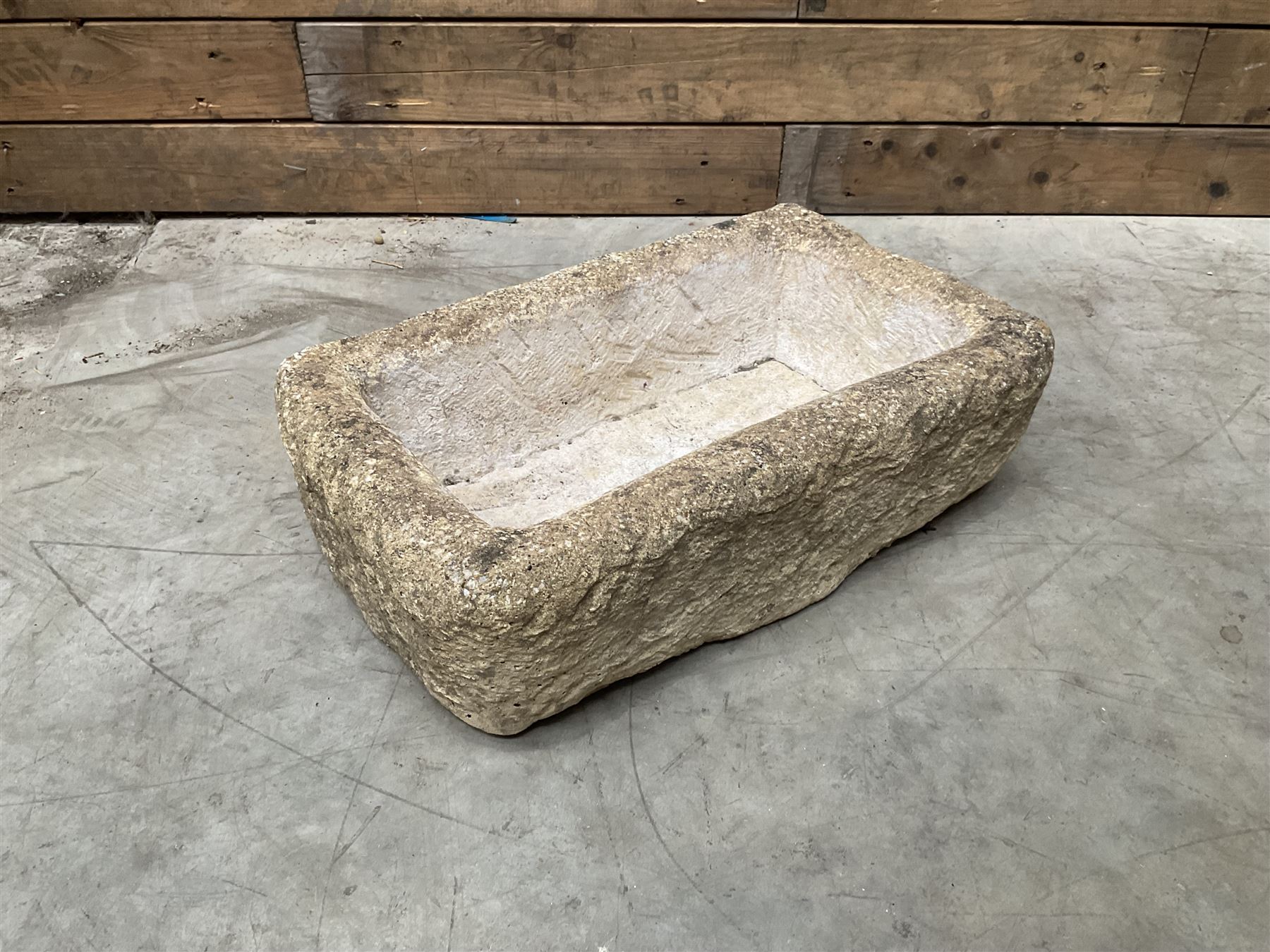 Collection of 9 decorative stone garden objects including sun dial small troughs mill stone and more,