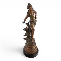 After Moreau, pair of spelter figures Les Bles and Nid de Mesanges