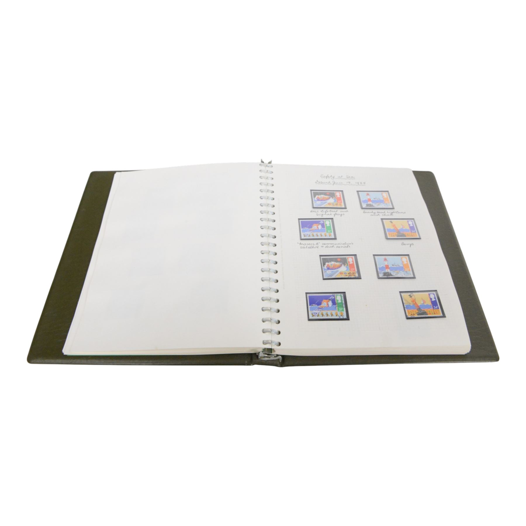 Great Britain stamps, Queen Victoria and later, including QV penny black with partial red MX cancel and three good margins, King Edward VII overprints, Queen Elizabeth II pre-decimal issues, many Queen Elizabeth II mint decimal stamps, etc, housed in four folders and one album