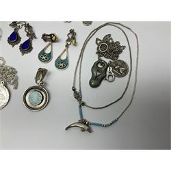 Silver and silver stone set jewellery including earrings and necklaces, collection of costume jewellery and other collectables