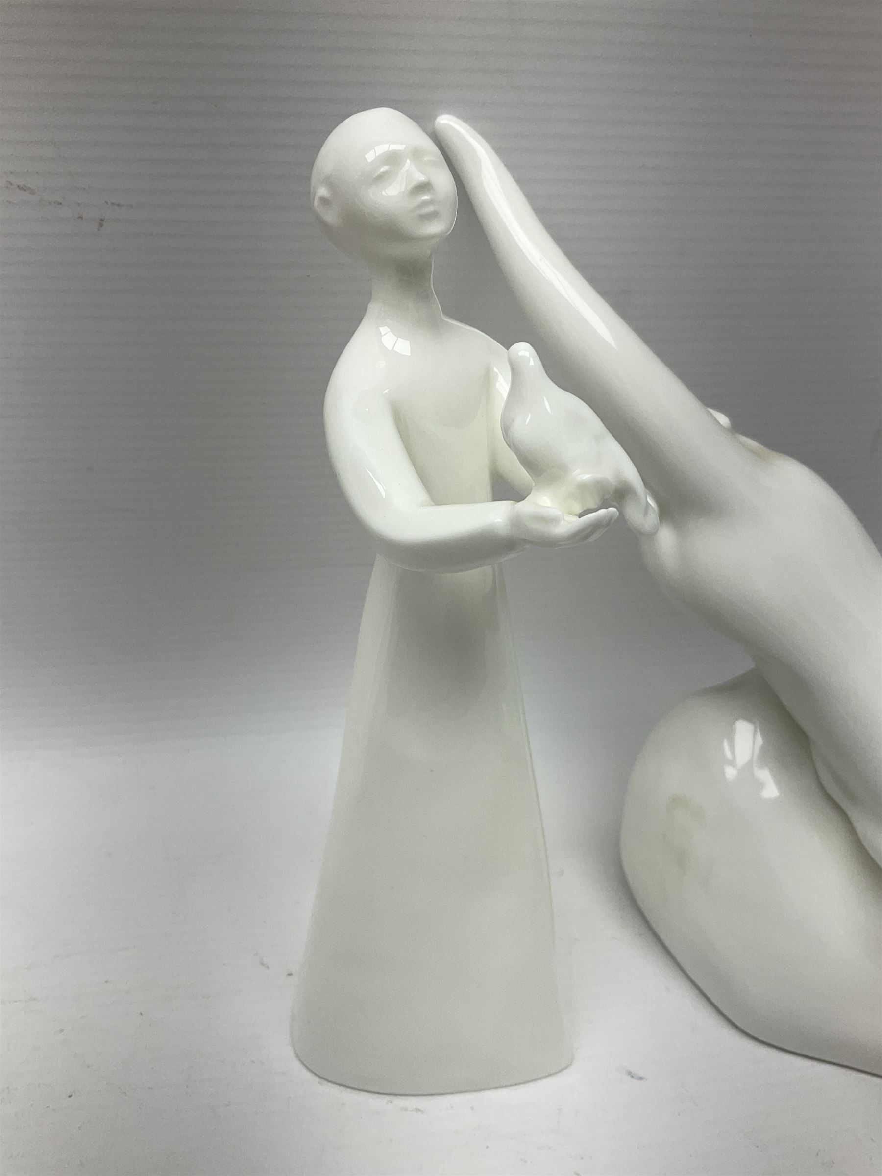 Six Royal Doulton figures, including Sir Winston Churchill HN3057, Peace HN2470, Lovers HN2762 etc, together with Lladro rabbit, and three Nao figures 