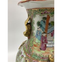 19th century Chinese Canton Famille Rose vase, decorated with figural panels against floral and foliate scroll ground, converted to a lamp, H46cm