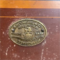 Samuel Withers & Co of West Bromwich - Victorian cast iron safe, the brass handle modelled as a clenched fist, painted in red, orange and black, with key. Ground floor delivery only, no steps.