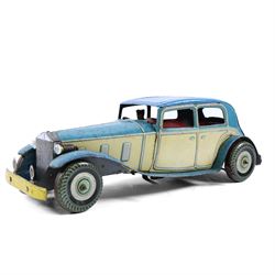 Mettoy large scale tinplate clockwork Rolls Royce, circa 1940, with cream body, blue roof ...