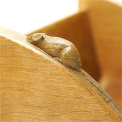 Mouseman - oak book trough, curved end supports, with carved mouse signature, by the workshop of Robert Thompson, Kilburn W46cm