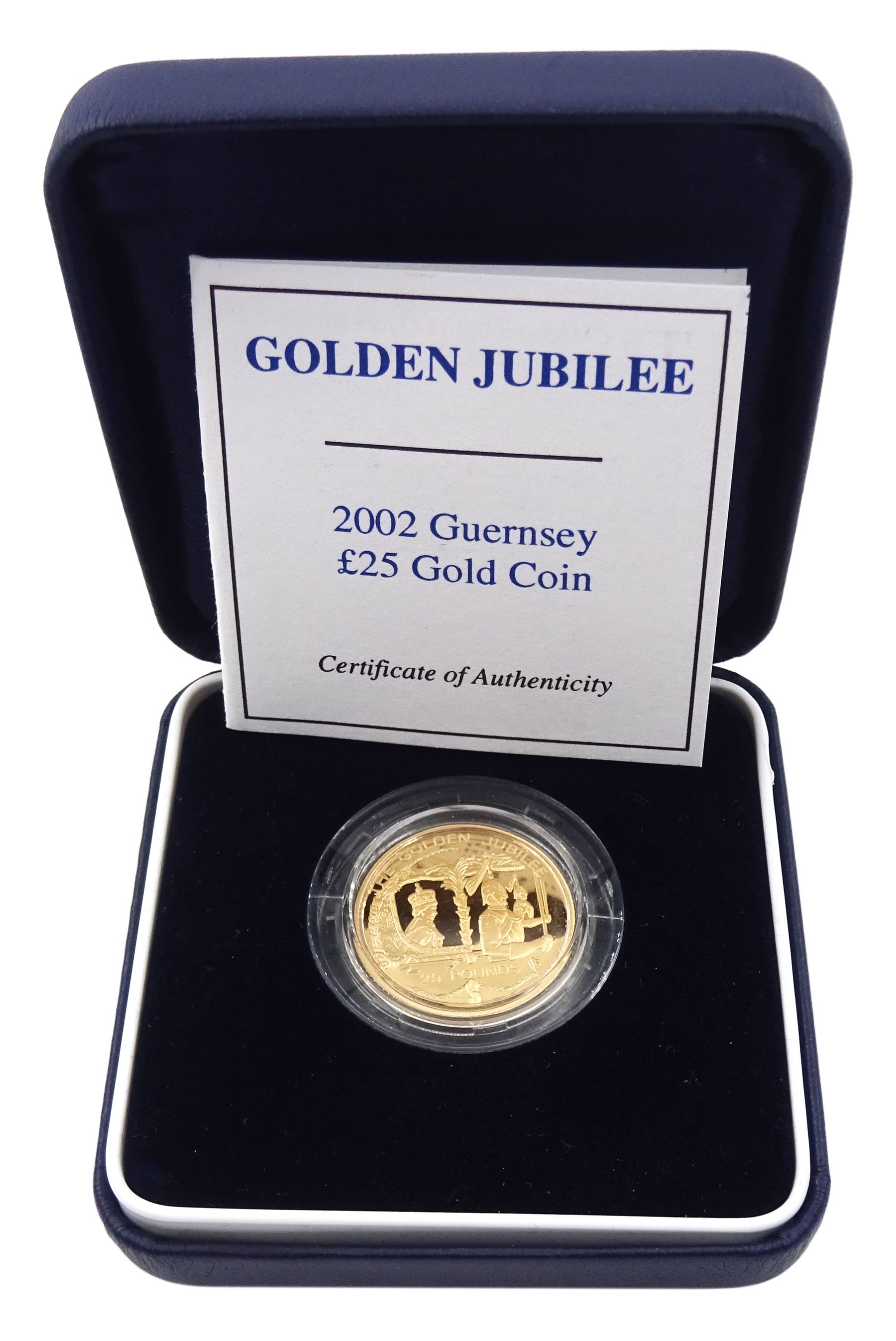 Queen Elizabeth II Bailiwick of Guernsey 2002 gold twenty-five pounds coin, cased with certificate