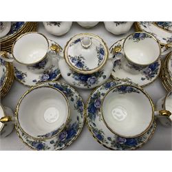 Royal Albert Moonlight Rose pattern tea and coffee service, comprising coffee pot, teapot, covered twin handled sucrier, two milk jugs, cream jug,  six coffee cups and saucers, seven tea cups and saucers and thirteen dessert plates (45)