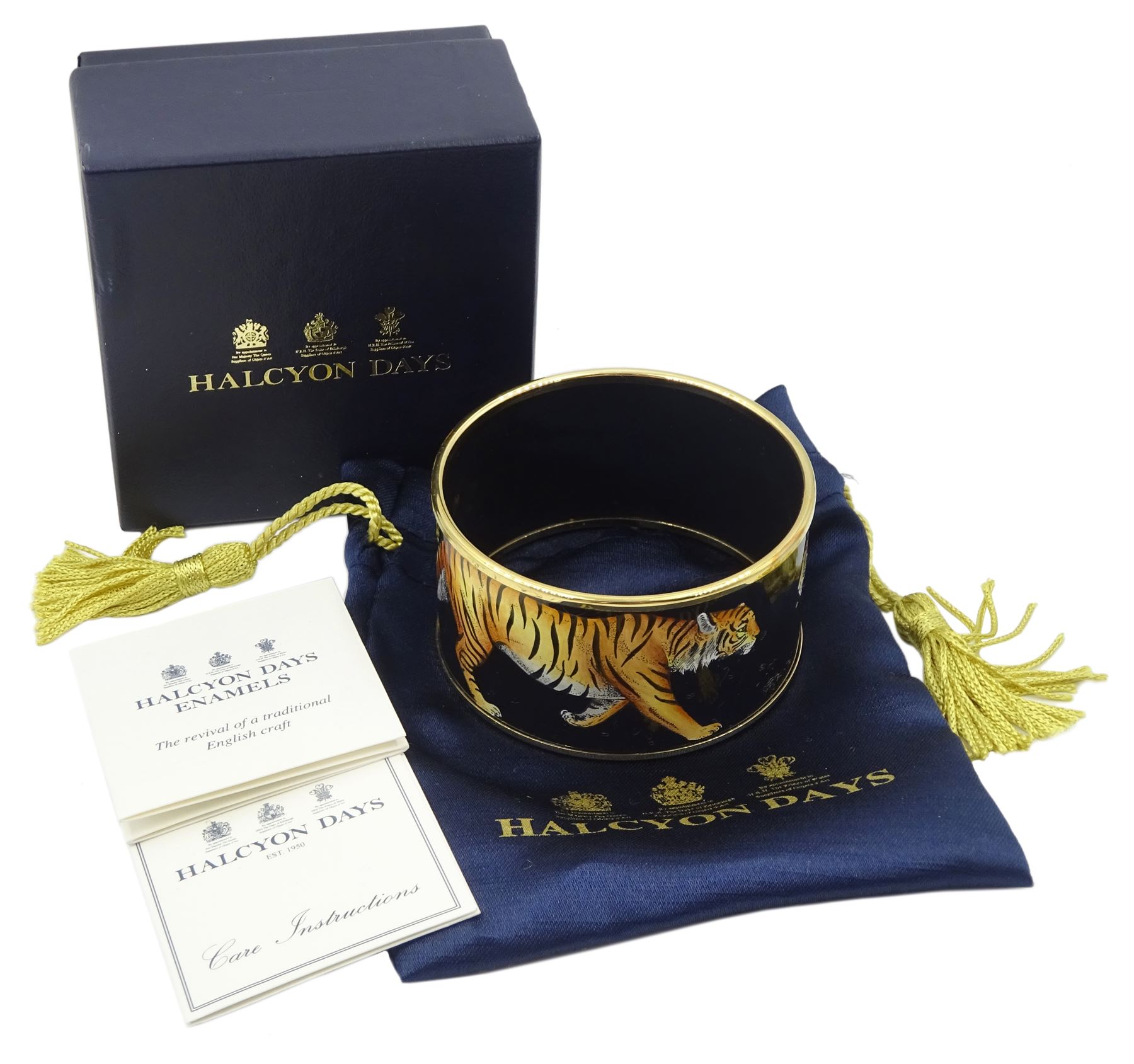 Halcyon Days enamel tiger bangle, boxed 