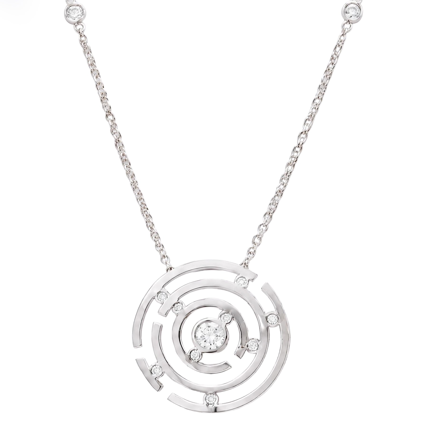 Boodles 18ct white gold Maze pendant necklace, set with ten round brilliant cut diamonds, to a trace link chain necklace set with two further diamonds and diamond set clasp, London 2014, total diamond weight 0.40 carat