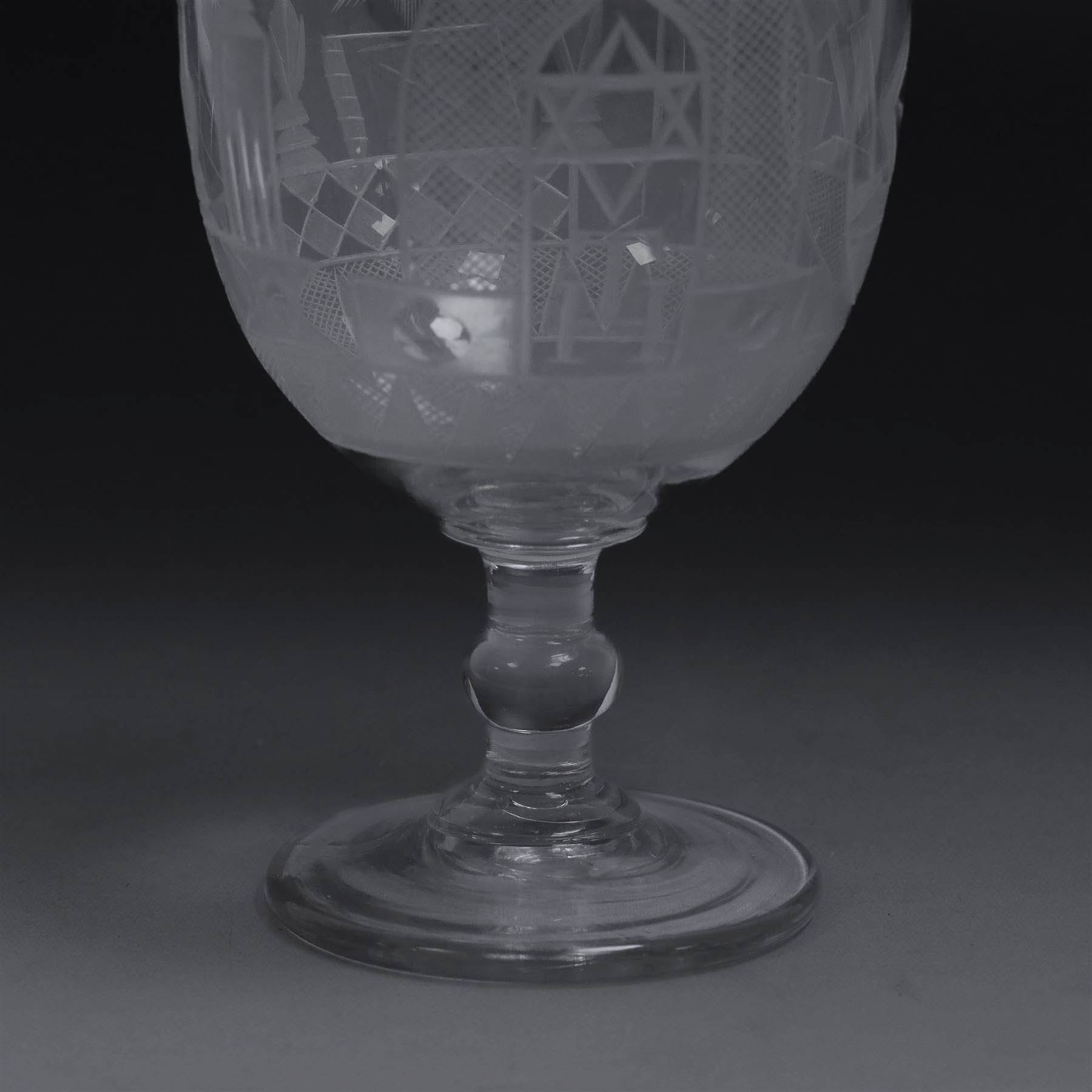 Georgian masonic etched glass rummer, H13cm