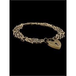 9ct gold gate bracelet with heart clasp, hallmarked