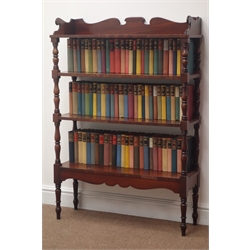  19th century mahogany four tier bookcase, containing novels by Irwin Shaw, Gerald Hanley, Rebecca West and others in eighty-one vols, printed by The Reprint Society, 1958   