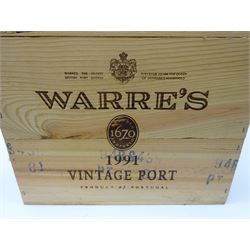 Warre's 1991 vintage port, 75cl, twelve bottles, in original wooden crate