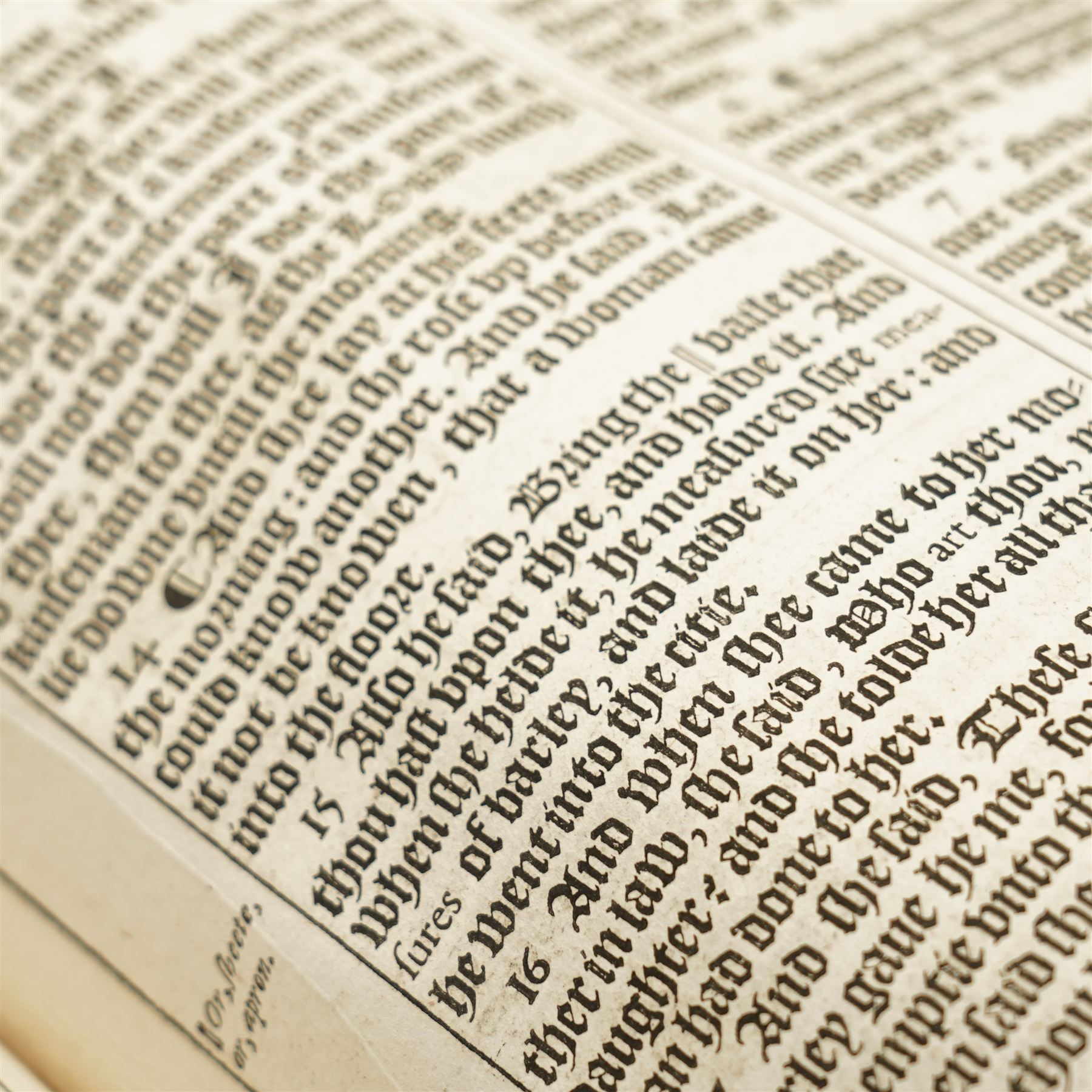 1611 King James Bible: The Great 'He' Bible. 'The Holy Bible Conteyning the Old Testament and the New'. London: Robert Barker, 1611. Folio (44cm × 29cm) Black-letter text in double columns, woodcut initials and ornaments, genealogies of Holy Scripture with engraved Adam and Eve family tree, and the separate engraved title to 'The Newe Testament of our Lord and Saviour Iesus Christ, dated 1611. Bound in full calf with ribbed spine.

First edition, first issue of the King James 'He' Bible, containing the erroneous reading 'and he went into the citie' in Ruth 3:15. Commissioned by King James I and printed by Robert Barker, this monumental translation became the most influential work in the English language, shaping its religious and literary tradition for more than four centuries.