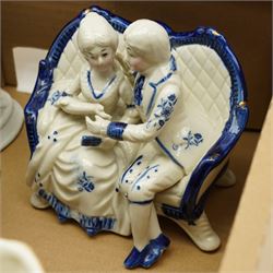 Pair of Staffordshire spaniel ornaments, Red Riding Hood spill vase, pair of Japanese vases and other items in two boxes