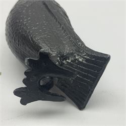 Novelty pewter pepper shaker in the form of an owl with screw off head and glass eyes