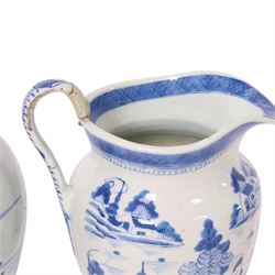 19th-century Chinese Export ginger jar,  decorated with landscape with pagodas, together with Chinese export jug, with similar decoration, jug H22cm 