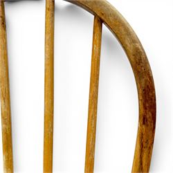 Ercol - set of four elm 'Windsor' chairs, hoop design back dish seat, tapering supports united by H-stretcher 