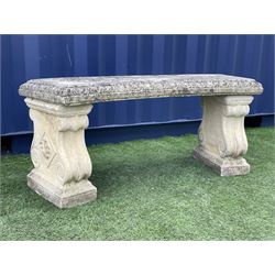 Weathered composite stone curved three piece garden bench - THIS LOT IS TO BE COLLECTED BY APPOINTMENT FROM DUGGLEBY STORAGE, GREAT HILL, EASTFIELD, SCARBOROUGH, YO11 3TX