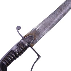 British 1796 pattern, light cavalry officers' saber, by Wooley, Deakin, Dutton of Birmingham, the 80cm single edge curved blade retaining traces of original blue and gilding which bears the coat of arms of George III and military trophies, the steel stirrup hilt with leather bound grip and original silver triple wire binding, within steel scabbard with twin suspension rings, overall L98cm  