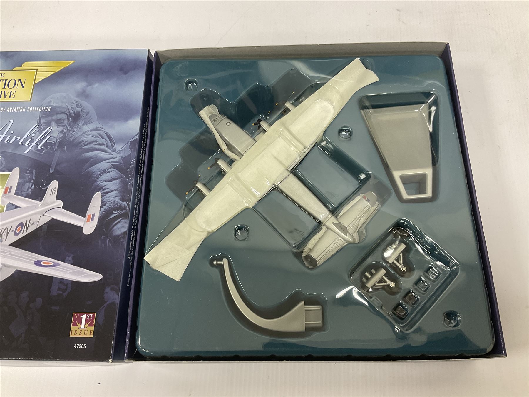 Corgi - Aviation Archive, eight models comprising three ‘Military’ and five ‘Berlin Airlift’ 1:144 scale models, to include limited editions AA31502 Bristol Britannia 312F ‘XX-367’ ‘Team Spirit’ A&AEE Boscombe Down no.686/2500; 48104 Boeing C-97A Stratofreighter Military Air Transport Services no.2815/4000; 47205 Avro York - RAF; 47403 Avro Lancastrian; all boxed (8)