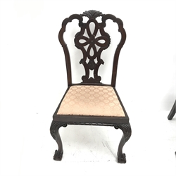 Set six 19th century classical mahogany dining chairs, carved and pierced cresting rail, upholstered seats, acanthus carved cabriole legs with ball and claw feet, W58cm