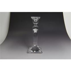 Rosenthal Versace pair of glass candlesticks, of square form, with candles and in original box, H25cm