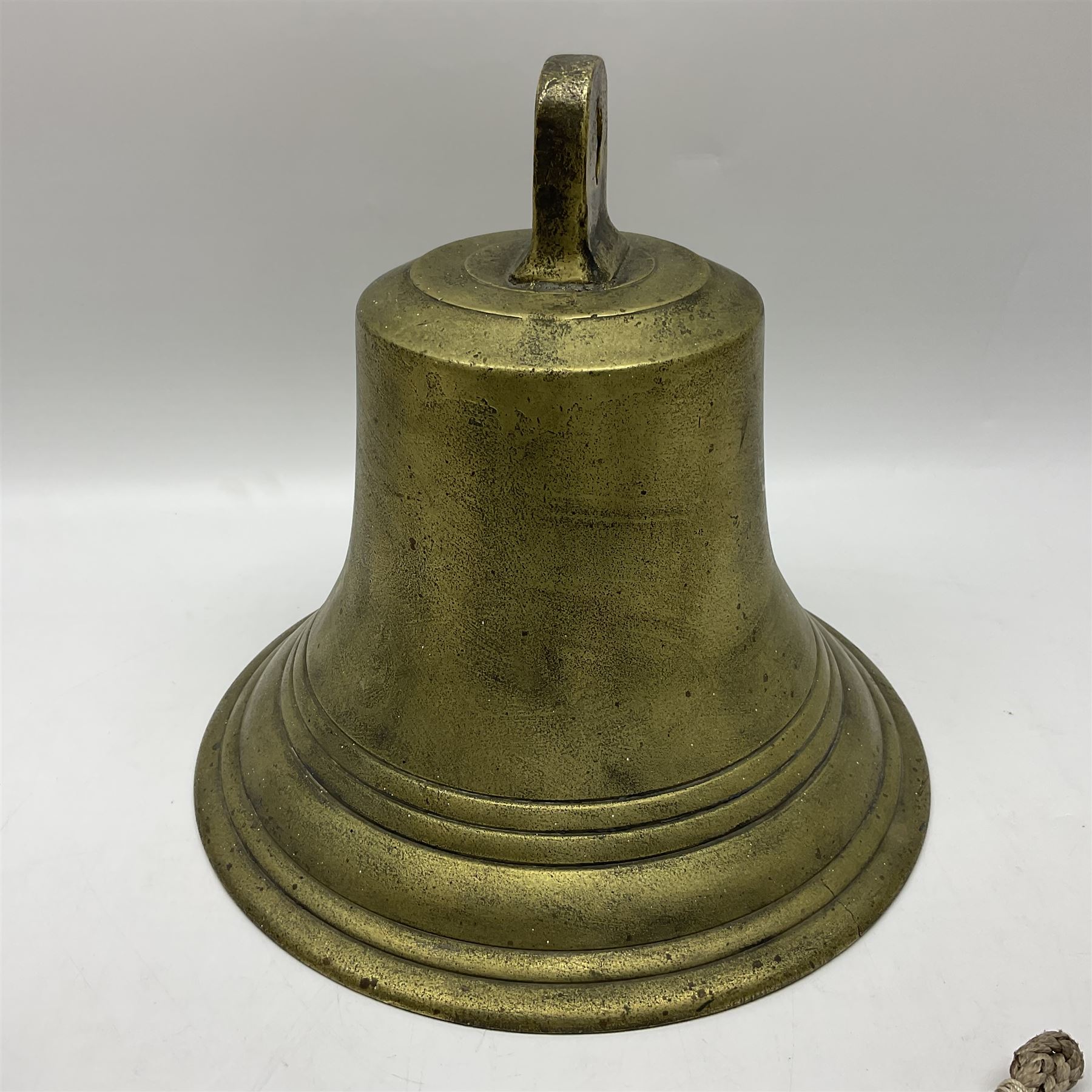Ship's bell inscribed 'SS Stock Force', the Stock Force later became one of the WW1 'Q' ships and the engines were supplied by Earles Shipbuilders of Hull, H35cm, Notes: The SS Stock Force was built as a small coastal steamship and became HMS Stock FOrce when it was hired by the Royal Navy as a decoy ship (Special Service, Q-ship) in January 1918. She was used in the operation to attack the German submarine UB-80. The Stock Force Captain Commander Harold Auten VC, DSC, RD (22 August 1891 – 3 October 1964) was awarded the Victoria Cross in 1918 following his actions as captain of HMS Stock Force