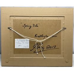 Jack Rigg (British 1927-): 'Spring Tide - Bridlington 1960s', oil on board signed, titled and dated 2013 verso 29cm x 39cm