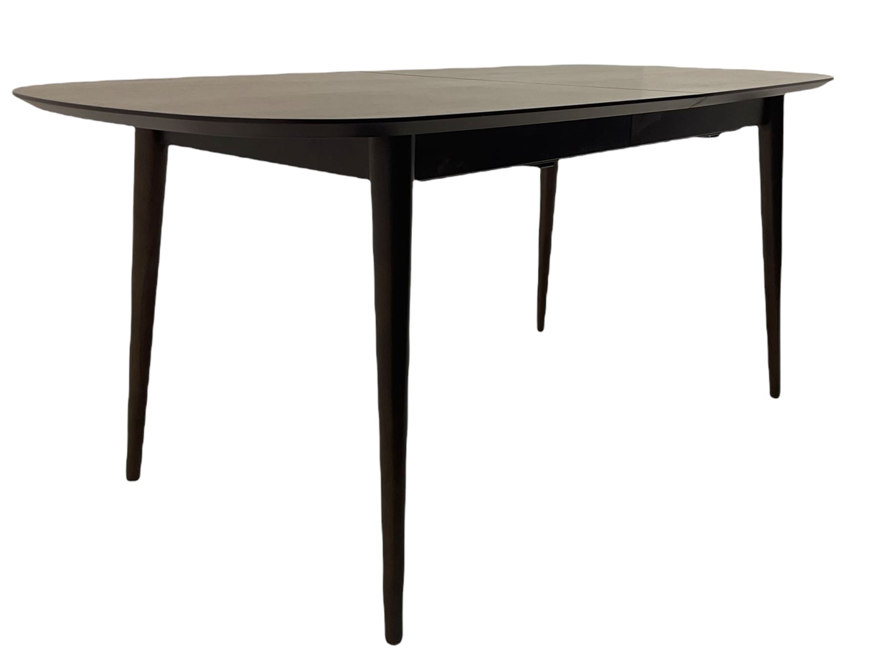 Bentley Designs - Premier collection 'Oslo' contemporary walnut extending dining table and six chairs upholstered in steel grey fabric. 