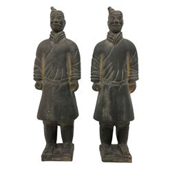 Pair of Chinese ‘Terracotta Warrior’ style figures, modelled as infantrymen