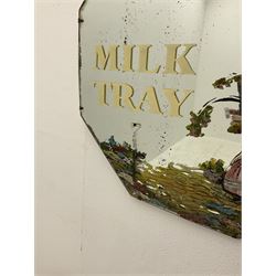 Octagonal wall hanging mirror, decorated with cream Cadbury's Milk Tray lettering and floral scene, W48cm