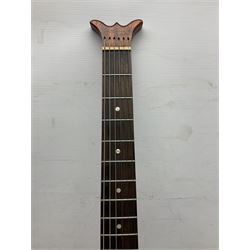 Aria Sinsonido mahogany electric travel guitar, serial no.0502385 L86cm; in original gig bag with earphones and GM11 Minituner; together with Fender Sidekick Reverb 25 amplifier and Marshall MG Series 15DFX amplifier (3)
