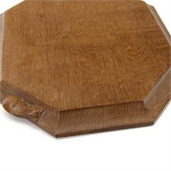 Mouseman - adzed oak breadboard or chopping board, canted rectangular form carved with mouse signature, by the workshop of Robert Thompson, Kilburn 