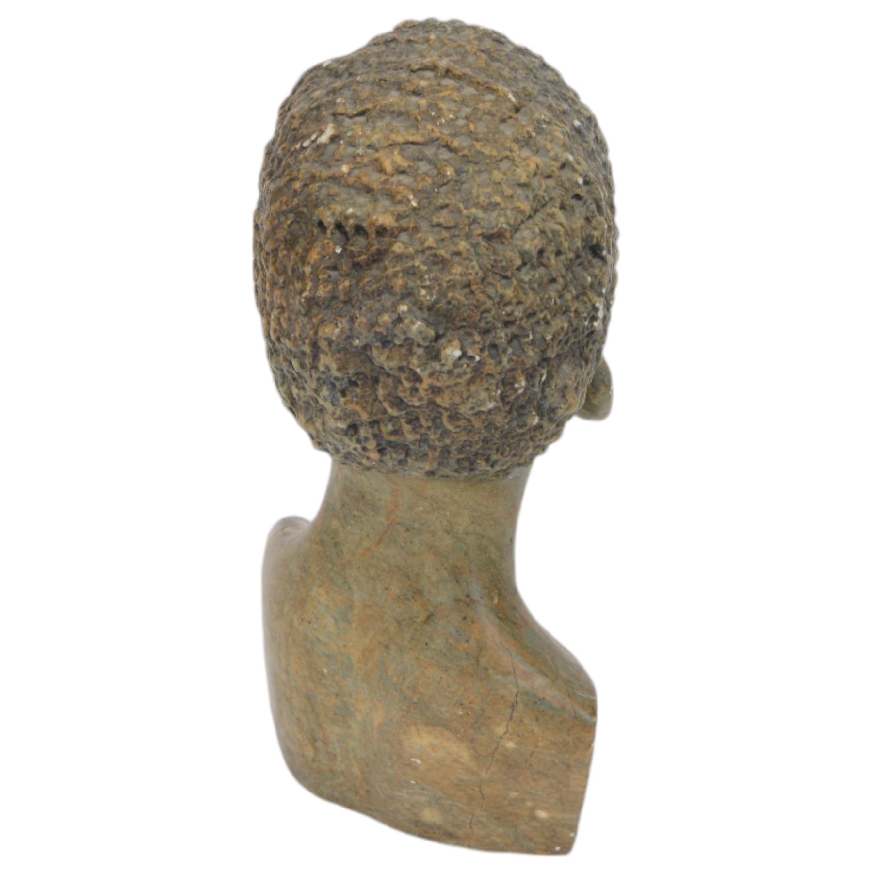 Hand carved soap stone African bust, together with a hardwood bust, stone bust H20cm 