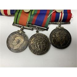 WW2 group of five medals comprising 1939-1945 War Medal, Defence Medal, 1939-1945 Star, France and Germany Star and Canadian Volunteer Service Medal; on wearing bar with ribbons; with a medal box and slip and three photographs