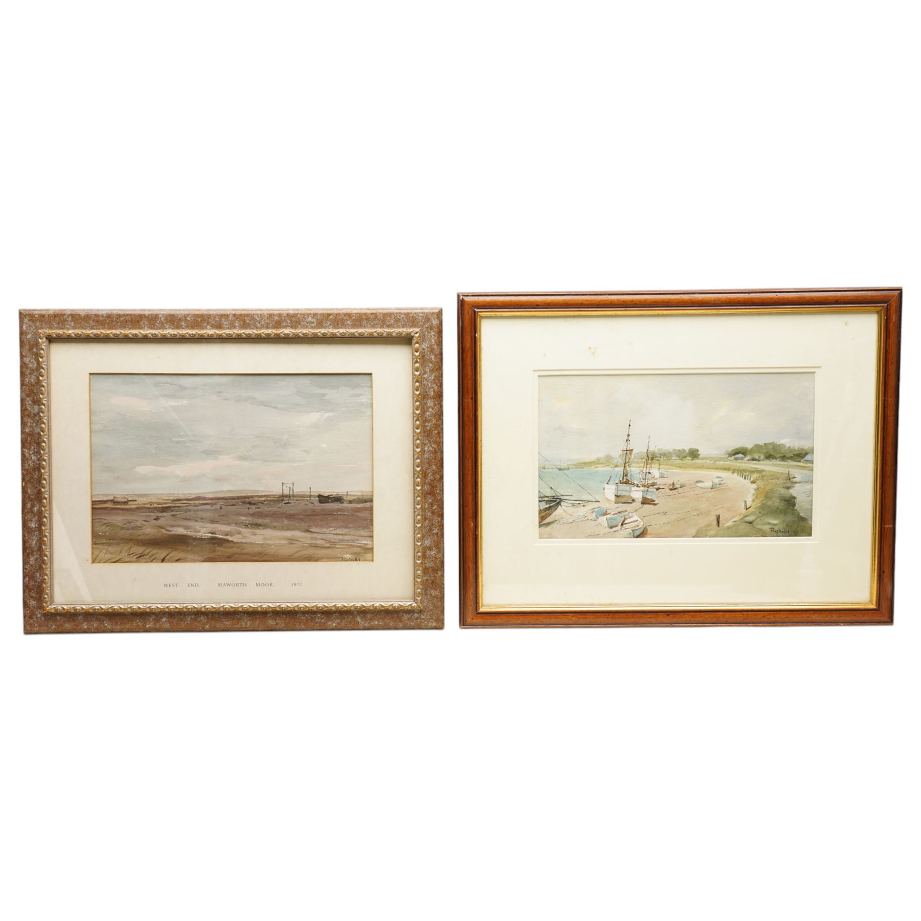 Joseph Pighills (British 1902-1984): 'West End - Haworth Moor' and 'Estuary of the Blackwater Maldon - Essex', pair watercolour signed, inscribed verso 25cm x 36cm (2)