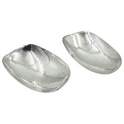 Pair of mid 20th century silver nut rocker dishes, each of curved oblong form, hallmarked Geoffrey Guy Bellamy, London 1957, W10.5cm, approximate weight 3.21 ozt (100 grams)
