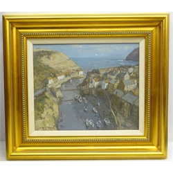  Richard Marshall (British 1944-2006): Overlooking Staithes Beck, oil on board signed 24cm x 29cm  DDS - Artist's resale rights may apply to this lot    