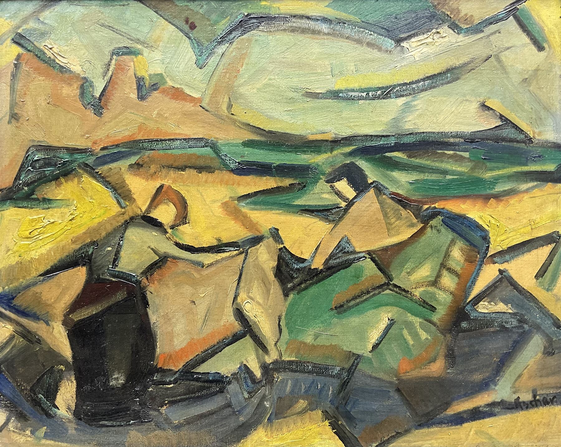 Georges Ascher (Polish 1884-1943): 'Two Washer Women', oil on canvas signed, titled and signed verso 40cm x 50cm
Notes: Ascher was a cousin of the painter Roman Kramsztyk. He studied architecture at the Warsaw University of Technology and then continued his studies in Germany. During the war, which set Poland against the Red Army (1919-1921), he joined the Polish army alongside Marshal Piłsudski, and was wounded during the battle of Lwow. After the Polish authorities decorated him, Ascher moved to Lwow and then to Warsaw. He married and became an architect. Moving to Paris in 1925 he devoted himself to art. In 1937, he left his apartment in Paris with his wife and daughter for La Ciotat, where he painted many landscapes. In 1943, Georges and his wife were arrested and sent to the Gurs internment camp. They were deported on convoy number 60 and were died in Auschwitz. Much of Ascher’s work was destroyed in his studio while he was arrested. 
Jewish Artists of the School of Paris 1905-1939 - From 1905 to 1939, Paris attracted artists from all over the globe as the capital of the art world. This period of artistic proliferation became known as the School of Paris, and includes a great diversity of artistic expression. Within the teeming art world centred on Montparnasse, one group set itself apart: Jewish artists from Russia, Poland, and Central Europe. Although their styles were diverse, they shared the common fate of fleeing anti-Semitic persecutions in their home countries. Some became famous in the 1920s, such as Soutine, Lipchitz, and Chagall, while others did not have the time or the luck to gain renown. Nearly half of these artists died in Nazi concentration camps.