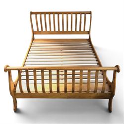 Willis & Gambier - fruitwood double sleigh bed with a slatted wooden base