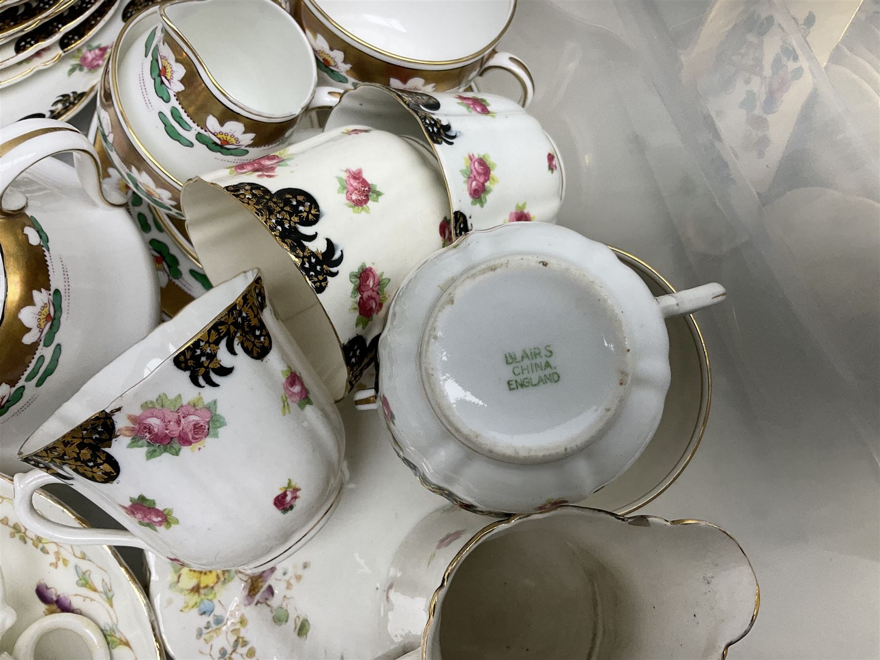 Royal Cauldon Victoria pattern dinner wares to include lidded tureen, dinner plates and twin handled soup bowls, together with Bisto and Blairs tea wares, cased fish slice and fork, silver plated metalware etc in two boxes