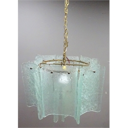  Textured & frosted ice glass chandelier, the glass panels supported by a circular glass frame, possibly by J.T. Kalmar, H32cm x D47cm    