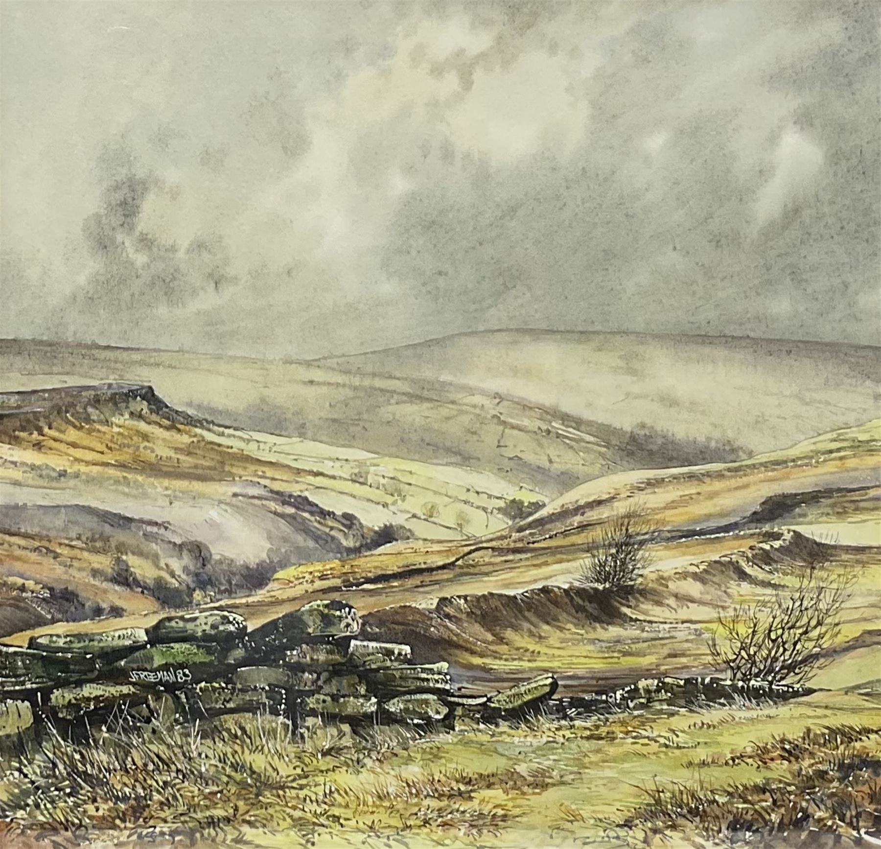 John Freeman (British 1942-): Yorkshire Moors Landscapes, two watercolours signed and dated '83 together with a signed print after the artist max 27cm x 28cm (3)
