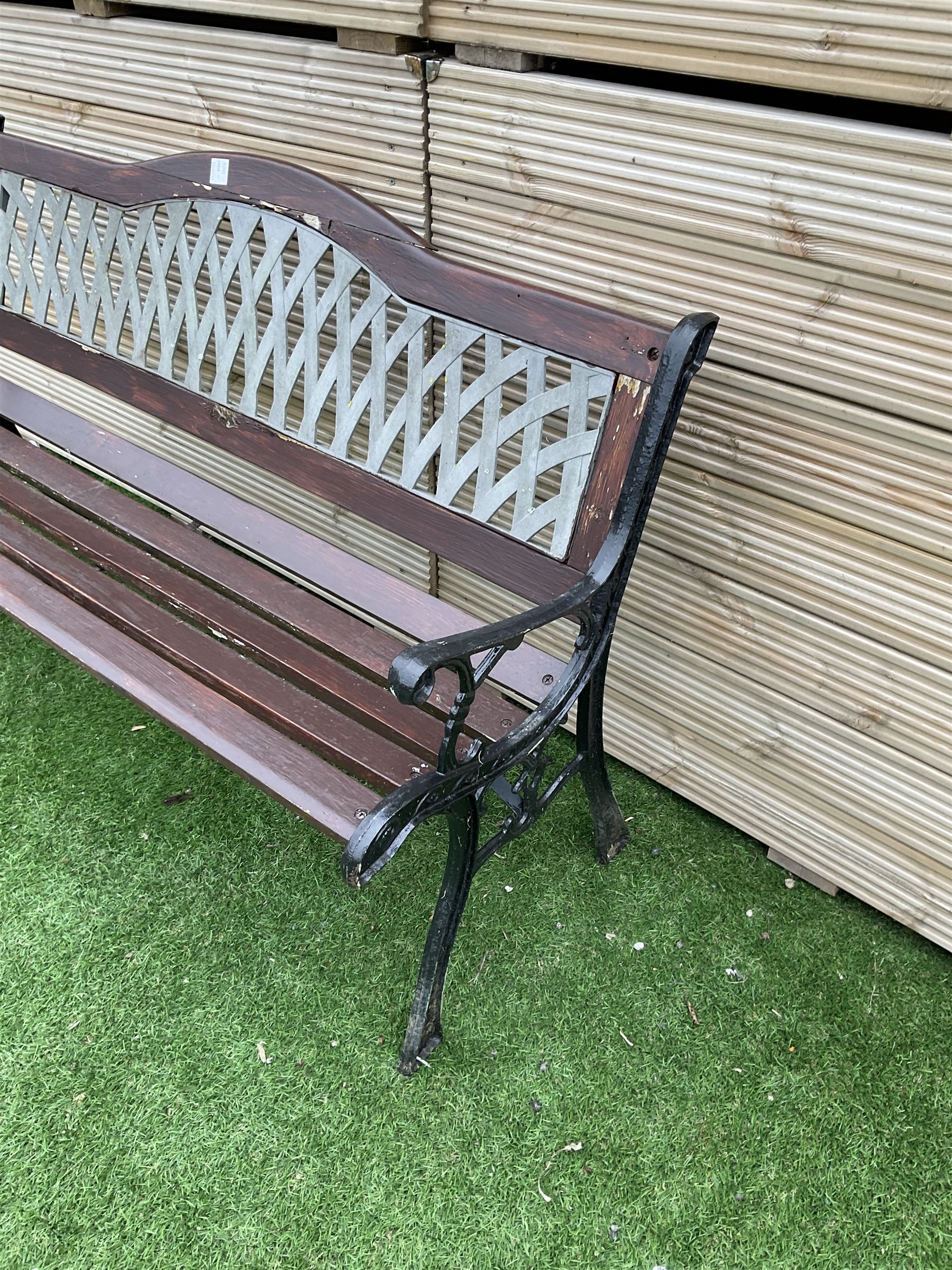 Large cast metal and wood slatted garden bench with lattice back - THIS LOT IS TO BE COLLECTED BY APPOINTMENT FROM DUGGLEBY STORAGE, GREAT HILL, EASTFIELD, SCARBOROUGH, YO11 3TX