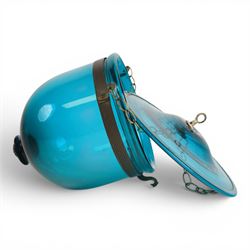 Turquoise glass Indian Hundi ceiling lamp with metal mounts and glass plate, shade H20cm