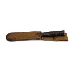 United States Marine Corps USMC KA-BAR Fighting Knife, blade marked CAMILLUS N.Y and USMC, with canvas scabbard, L30cm  